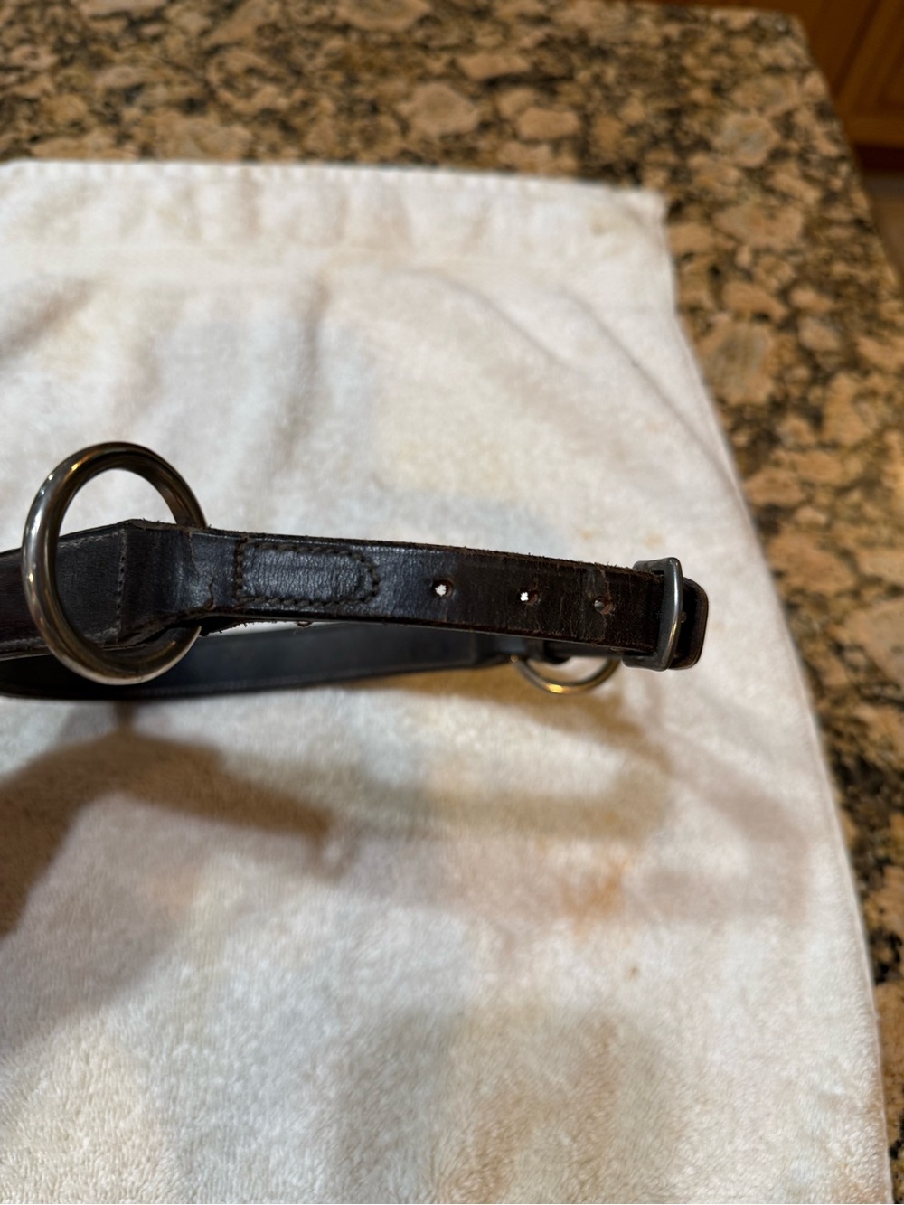 Equestrian Bridle work Nose strap brown leather w/ Metal Rings - Picture 7 of 8